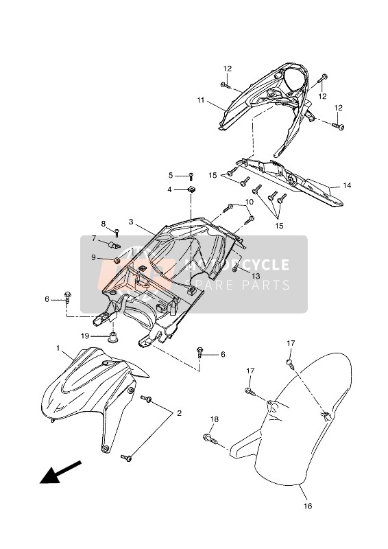 Yamaha AEROX 4 2018 Spatbord voor een 2018 Yamaha AEROX 4